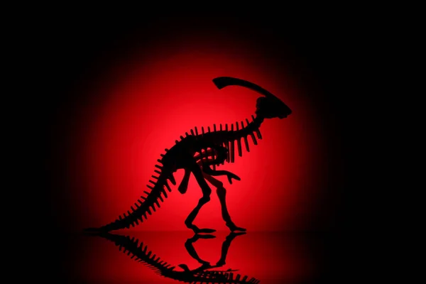 Silhouet van dinosaurus op zwart met reflectie. — Stockfoto