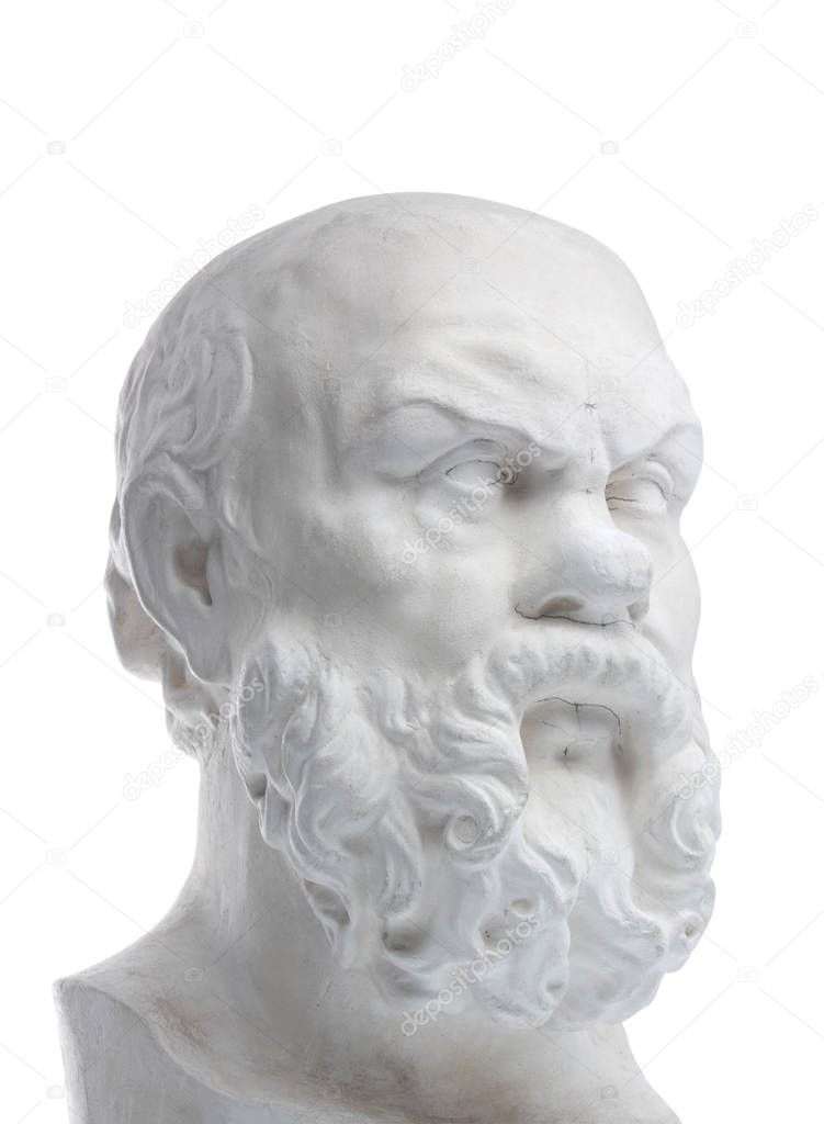 Plaster bust of sokrat isolated on a white background