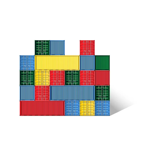货物运输和物流集装箱 货物运输 多色堆积的集装箱 在白色背景下隔离 — 图库矢量图片