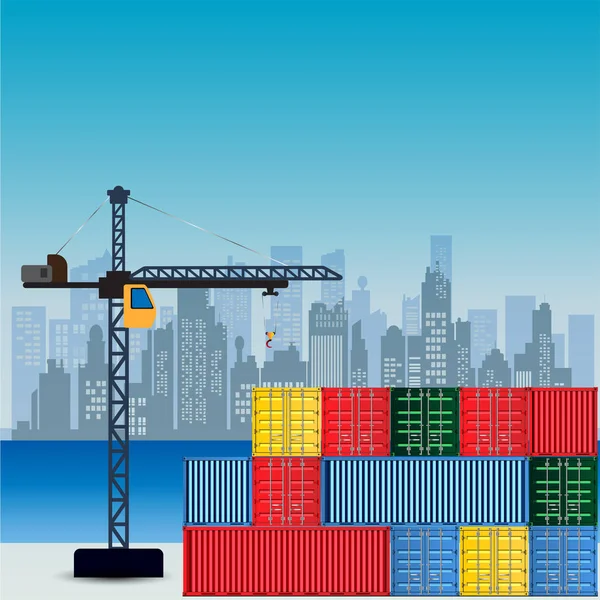 Frachtcontainer Für Gütertransport Und Logistik Frachtschifffahrt Mehrfarbig Gestapelte Frachtcontainer Isoliert — Stockvektor