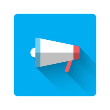 Megafon duyuru simgesi ile uzun vektör çizim gölgeler. düz tasarım.