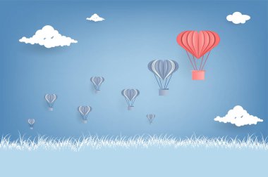 Kağıt sanatı Origami kağıt sıcak hava balon gökyüzünde uçan ile. iş kavramı liderlik ve takım çalışması