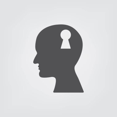 Kafa düz iş kavramı içinde anahtar deliği. Baş düşünme. kafa simgesi.