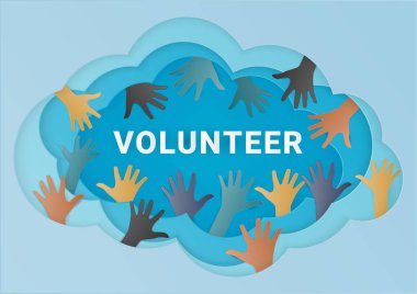 Eller yukarı renkli. Vektör kavramı gönüllü ellerini kaldırdı. Kağıt Sanat ve el sanatları tarzı.