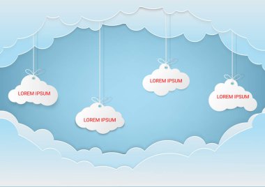 Mavi gökyüzü bulut ile kağıt sanat. Metin için yer kopyalayın. kavram bulut hizmet teknoloji