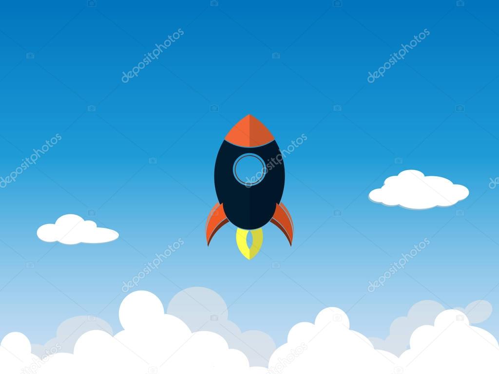 startup business project rocket flying above clouds