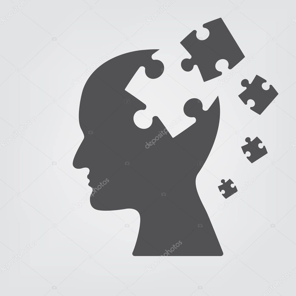 People head with puzzles for psychology.  Business concept of mind exploding ideas .
