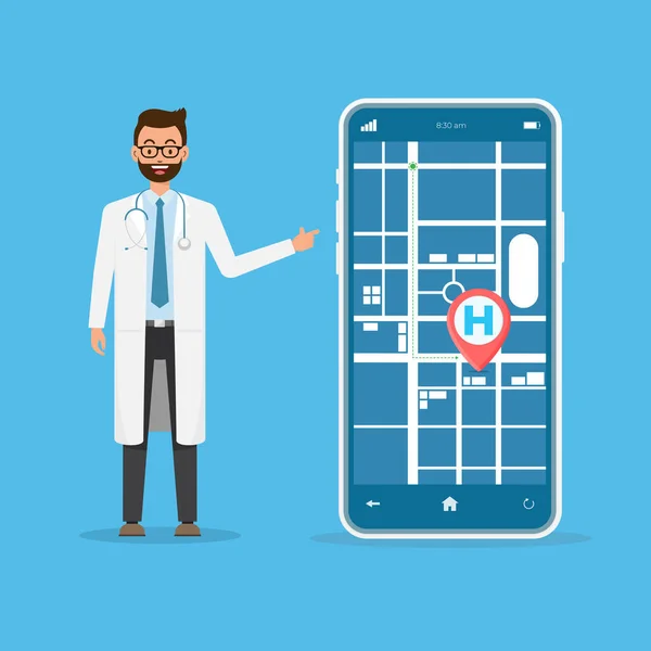 Akıllı telefon uygulaması. Harita navigasyonu çevrimiçi uygulama. Harita işaretleme hastanesini doktorla tanıştır..