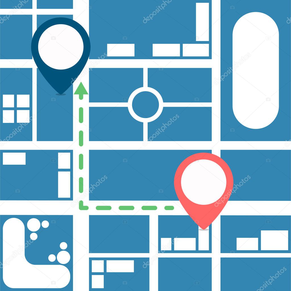 GPS navigator. Pin icon with bank circle frame. Navigation destination on map concept. vector illustration