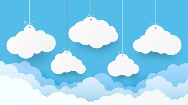 Mavi gökyüzü reklamları için bulut pankartı. Uzayı kopyala Konuşma baloncuğu, boş asılma. Vektör illüstrasyonu