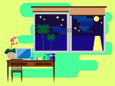 Gece masaüstü. Vektör çizim. 