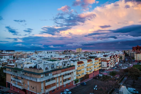 Puesta Sol Estepona Costa Del Sol Andalucía España Imagen Tomada — Foto de Stock