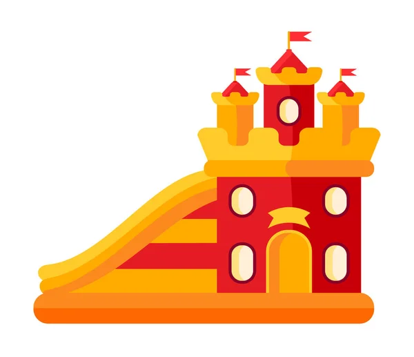 Colorido castillo hinchable parque de atracciones vector plano — Vector de stock