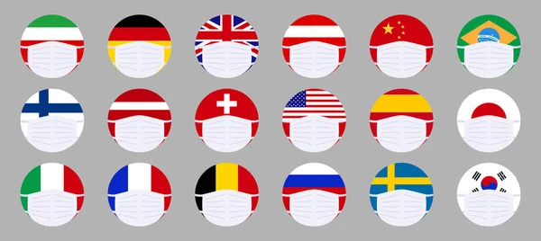 Set de banderas médicas enmascaradas covid vector de dibujos animados — Vector de stock