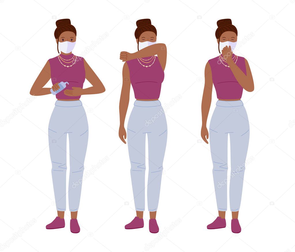 Young sneezing masked girl student cartoon vector