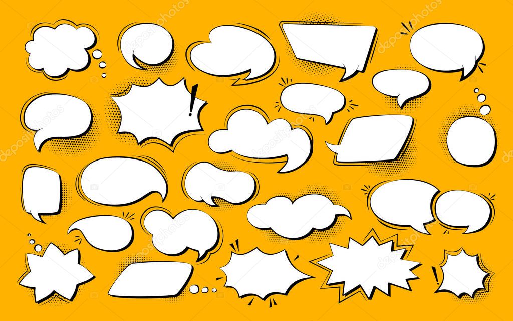 Speech bubble empty comic pop art retro set vector