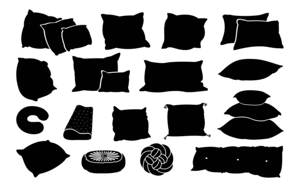 Yastık yastığı düz siyah kontur set vektörü — Stok Vektör