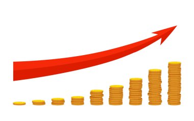 Artan finansal program altın sikke ok vektörü