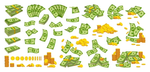 Geld stapel munt stapel platte cartoon set vector — Stockvector