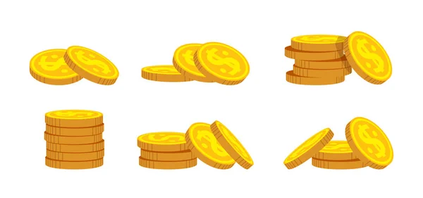 Stapel gouden munt platte cartoon set geld stapels vector — Stockvector