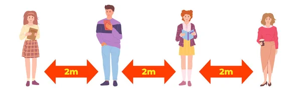 Les gens gardent la distance sociale flèches vecteur de distance — Image vectorielle