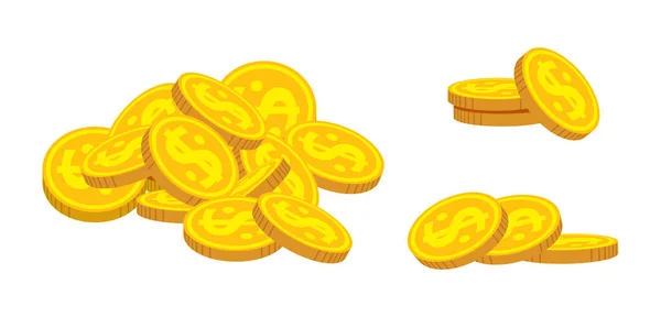 Geld hopen stapel gouden munt platte cartoon set vector — Stockvector