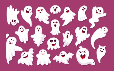 Hayalet renkli etiket gölge çizgi film seti vektörü