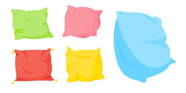 Travesseiro colorido conjunto de desenhos animados plana vetor isolado —  Vetores de Stock