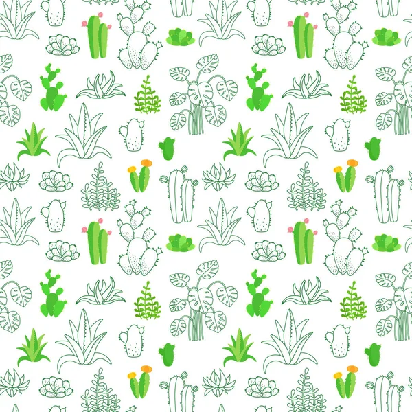 室内植物无缝图案卡通质感 — 图库矢量图片