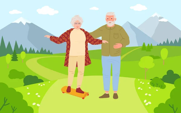 Old people riding skateboards cartoon vector