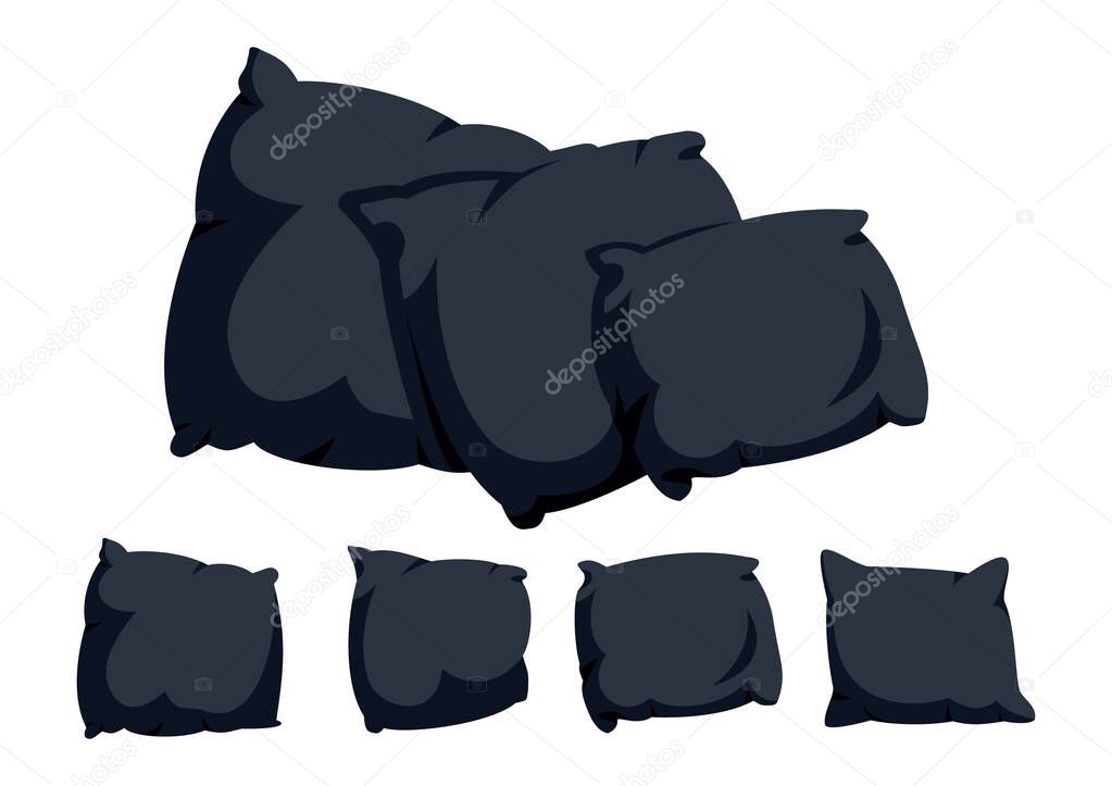 Black pillow flat cartoon set dark cushion vector