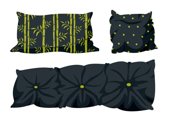 Black pillow set decorative pattern cartoon vector — Stock Vector