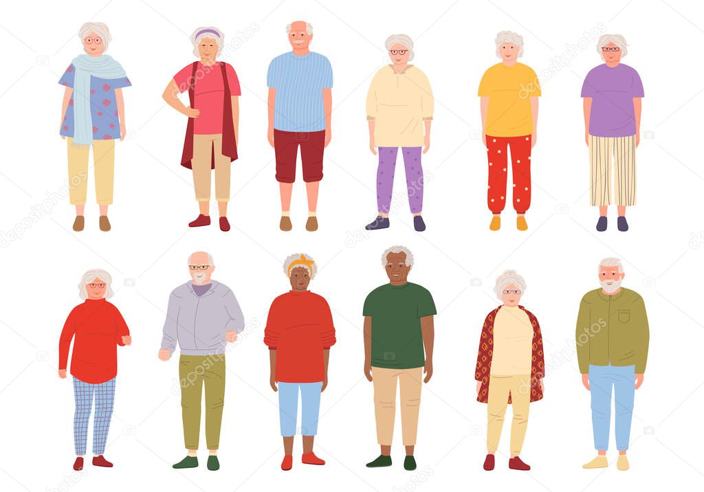 Old people cartoon set group grandparent vector