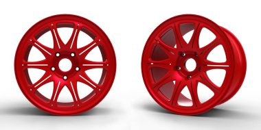 Bir araba 3d illüstrasyon kırmızı çelik diskleri