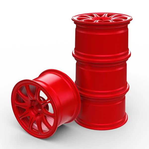 Röd stål diskar för en bil 3d illustration — Stockfoto