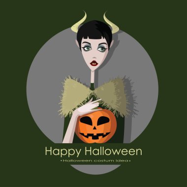 Kız Cadılar Bayramı, arka plan üzerinde izole karikatür tarzı vektör çizim için canavar olarak giyinmiş. Ya parani ya canini Cadılar Bayramı kartı