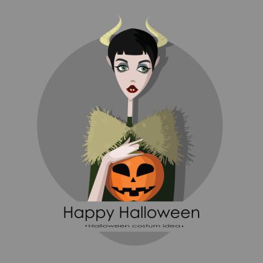 Kız Cadılar Bayramı, arka plan üzerinde izole karikatür tarzı vektör çizim için canavar olarak giyinmiş. Ya parani ya canini Cadılar Bayramı kartı