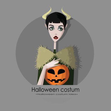 Kız Cadılar Bayramı, arka plan üzerinde izole karikatür tarzı vektör çizim için canavar olarak giyinmiş. Ya parani ya canini Cadılar Bayramı kartı