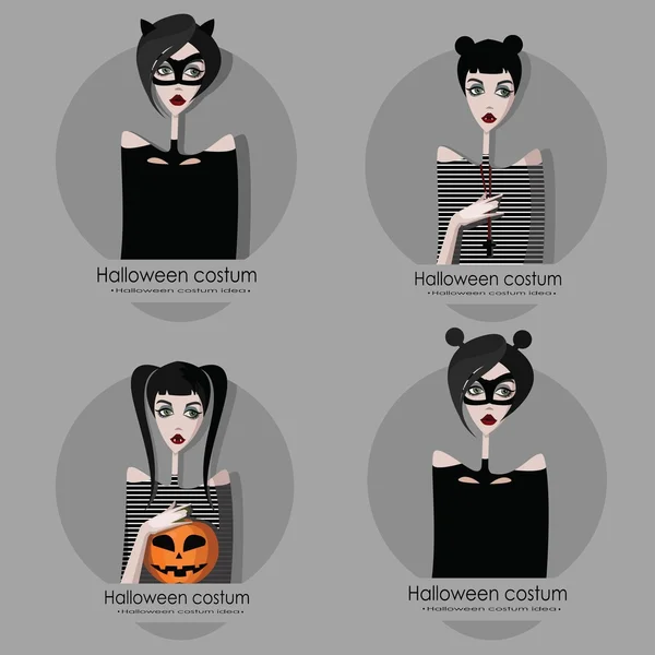 Sef de filles en costume d'Halloween avec citrouille . — Image vectorielle