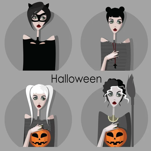 Sef de chicas en disfraz de Halloween con calabaza . — Archivo Imágenes Vectoriales