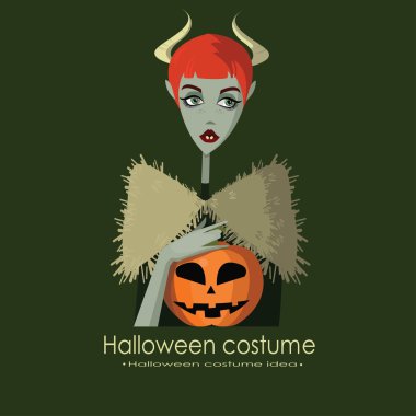 Kız Cadılar Bayramı, arka plan üzerinde izole karikatür tarzı vektör çizim için canavar olarak giyinmiş. Ya parani ya canini Cadılar Bayramı kartı