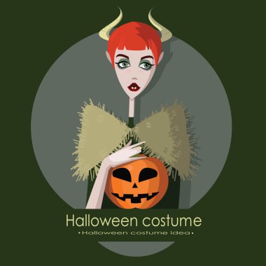 Kız Cadılar Bayramı, arka plan üzerinde izole karikatür tarzı vektör çizim için canavar olarak giyinmiş. Ya parani ya canini Cadılar Bayramı kartı