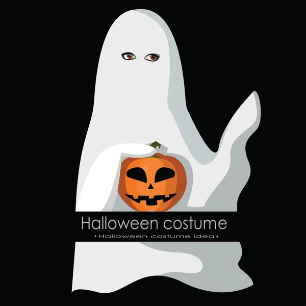 Chica vestida de fantasma para Halloween, ilustración vectorial estilo caricatura aislada en el fondo. Truco o trato tarjeta de Halloween — Vector de stock