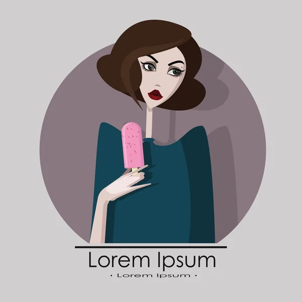 Ilustración colorida de chica con helado . — Vector de stock