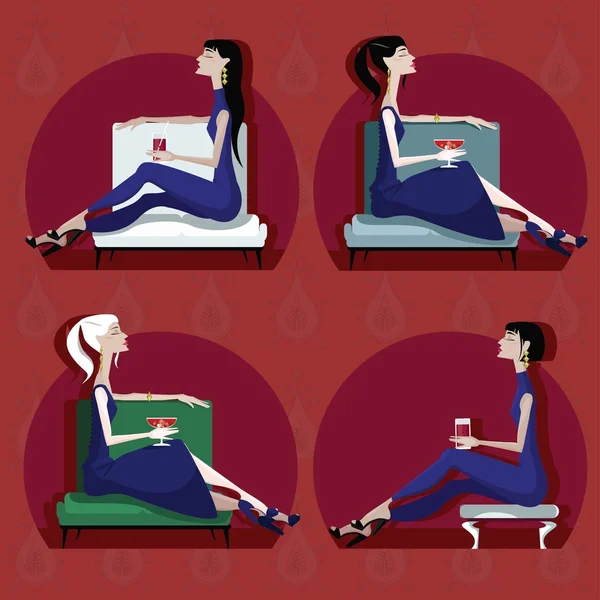 Красочный набор иллюстраций с девушками. Симпатичная векторная иллюстрация . — стоковый вектор