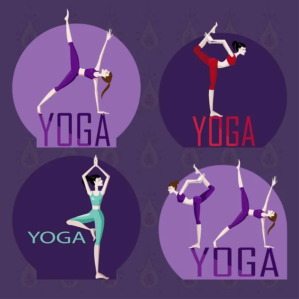 Set mit schönen Frauen in verschiedenen Posen des Yoga. Vektor-Reihe von Yoga-Illustrationen. Reihe von Yoga-Posen. — Stockvektor