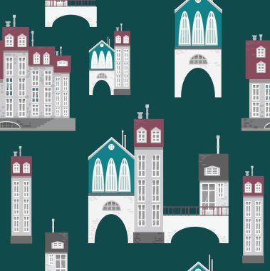 Binalar ile renkli seamless modeli.