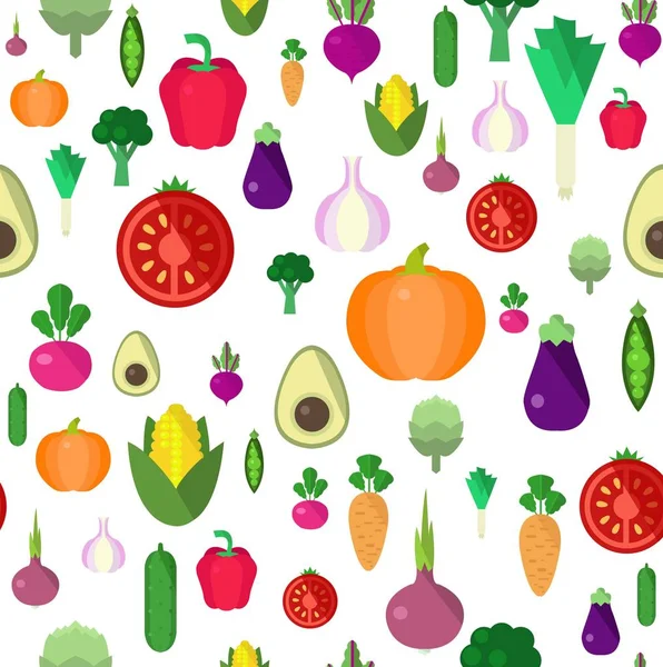 Padrão sem costura colorido com legumes e frutas — Vetor de Stock