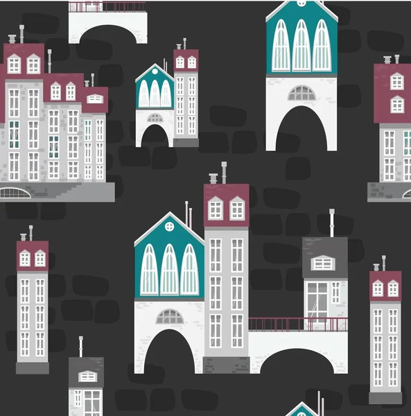 Colorful seamless pattern with buildings. — Stock Vector