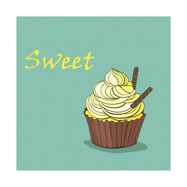 Illustrazione di carino cartone animato cupcake — Vettoriale Stock